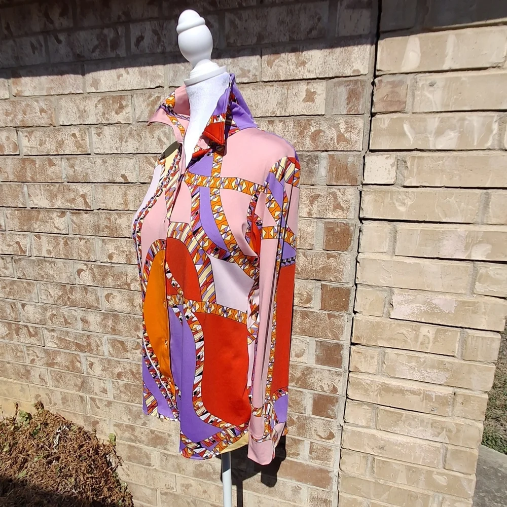 Julian Chang Designer Multicolor  Button-up Long Sleeve Blouse Women Size Medium - Picture 5 of 15